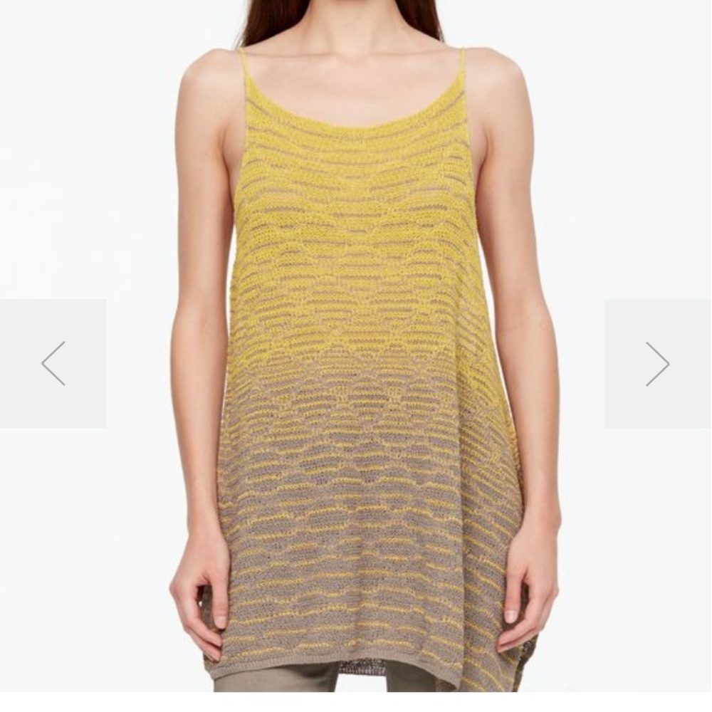 Yellow and Gray Sleeveless Knit Top Sarah Pacini One Size